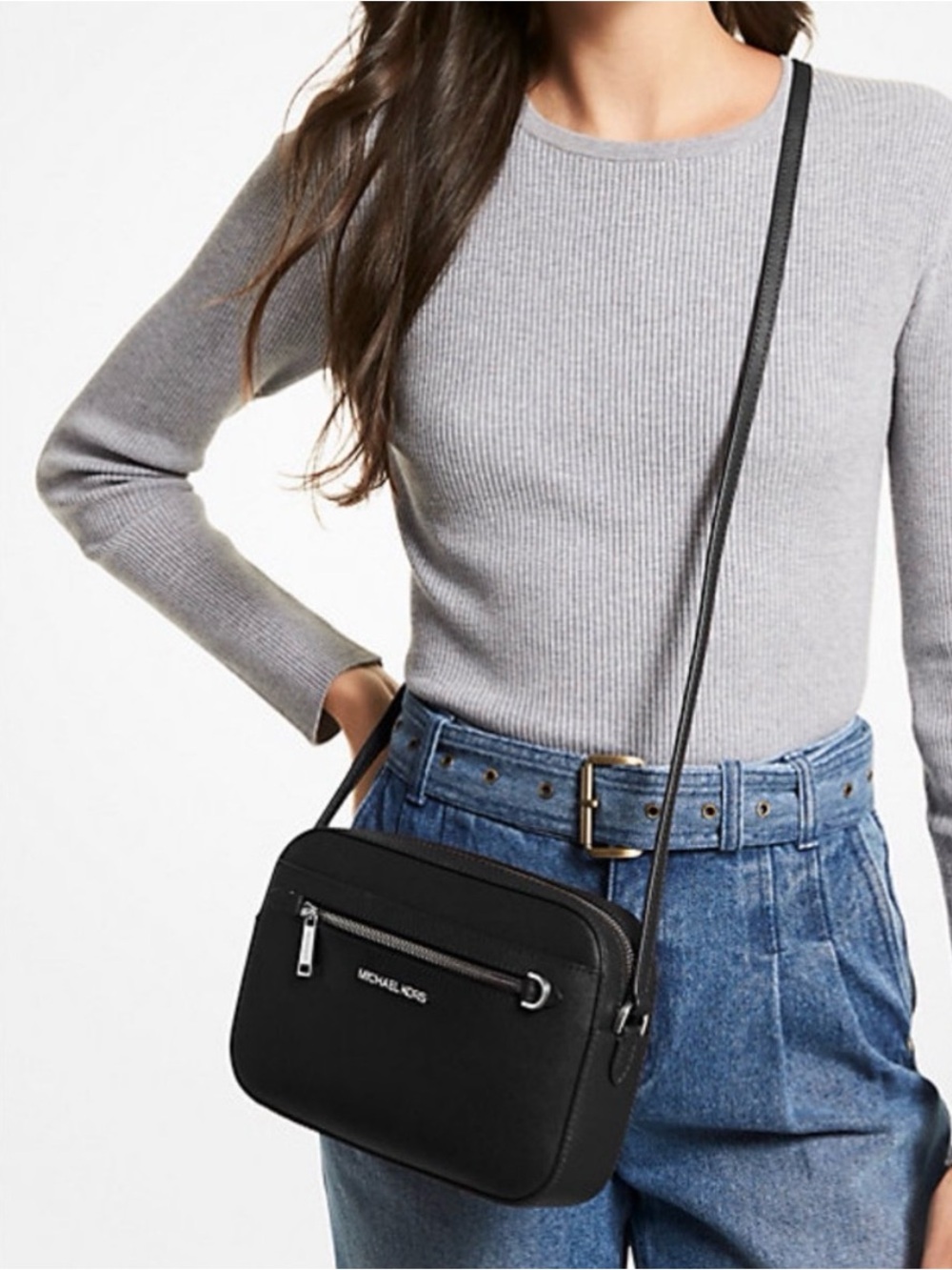 Michael Kors Black Leather Crossbody with Silver Chain Detail - Picture 3 of 8